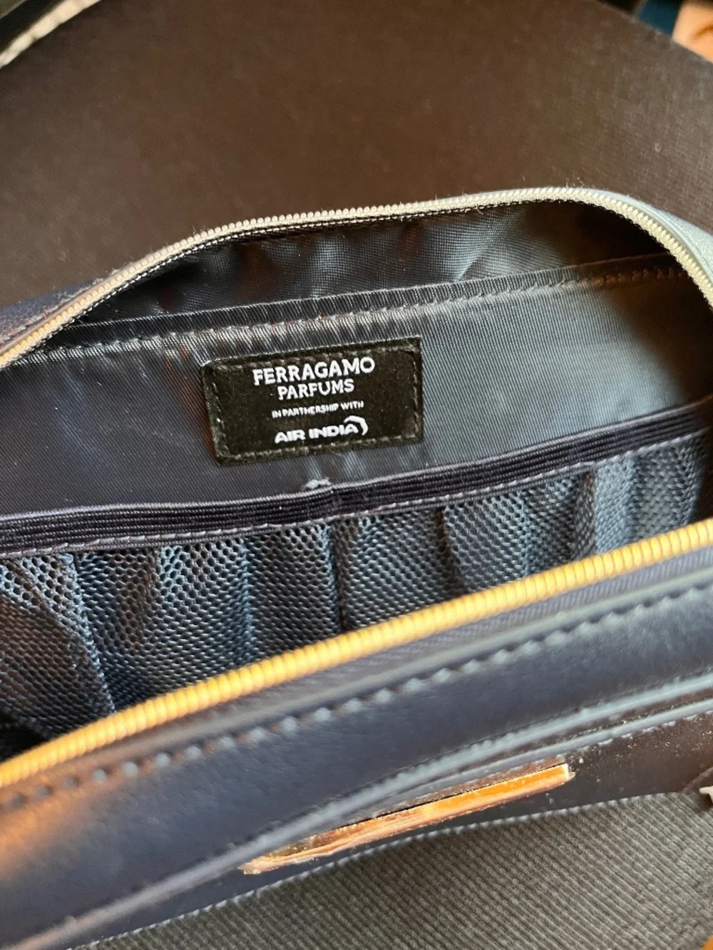 Ferragamo Parfums Navy Travel Cosmetic Bag In Partnership with Air India NEW